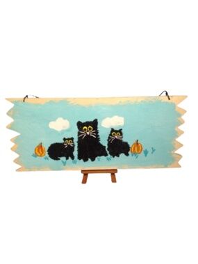 Hand Painted Folk Art Cat Family Painting -  Rustic Barn Cats with Pumpkin